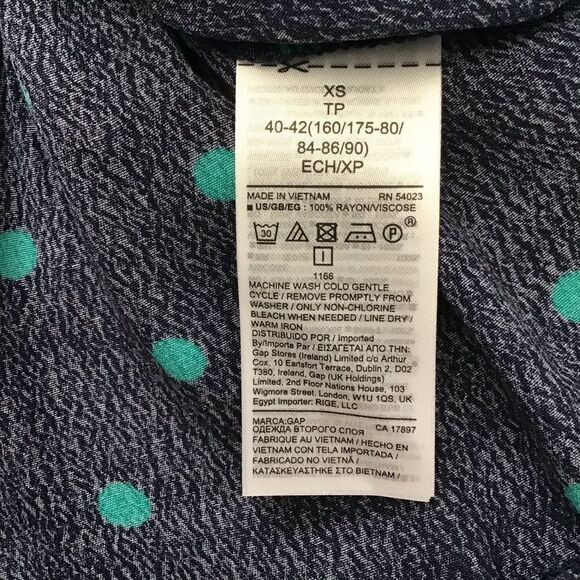 𝅺GAP polka dots long sleeves dress navy blue turquoise tunique lightweight XS - Picture 7 of 15
